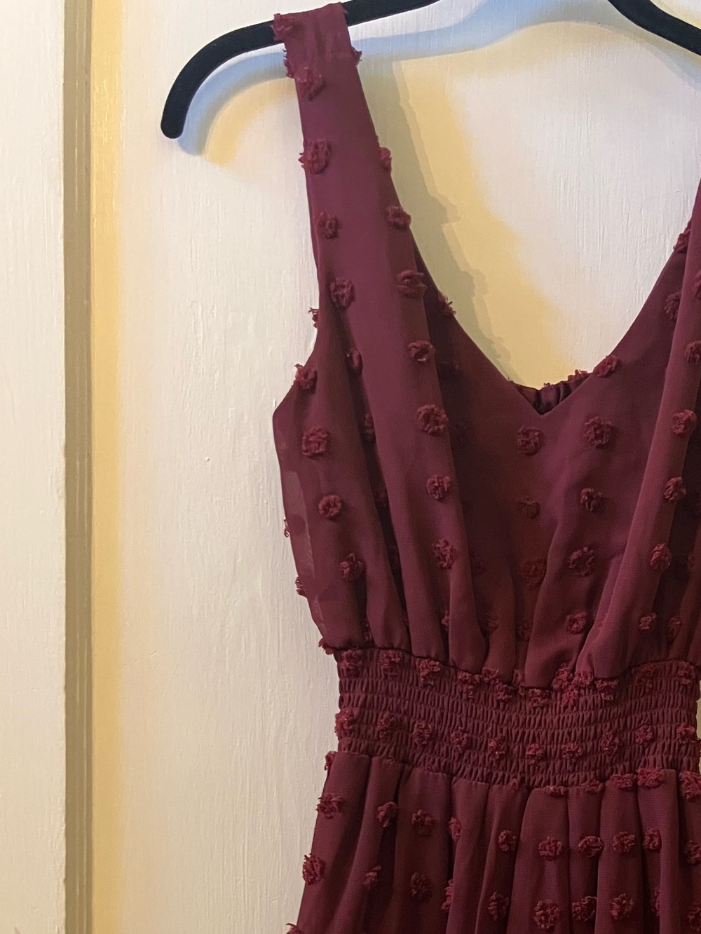 Emerald Sundae Burgundy Sleeveless V-Neck Textured Mini Dress